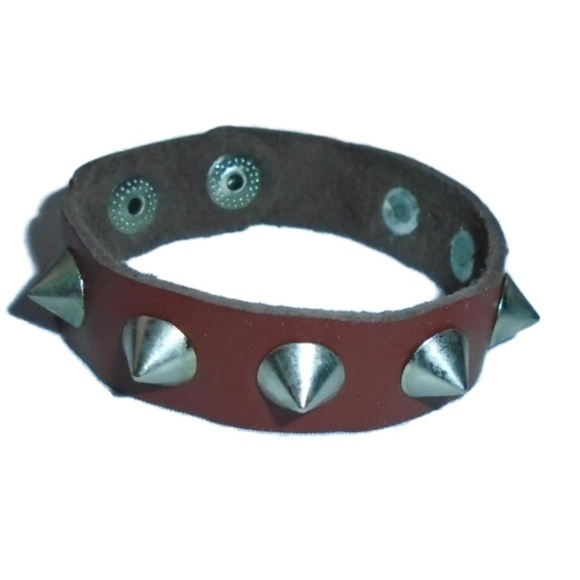 Punk Spike Snap Bracelet NEW Brown Leather - Picture 3 of 6